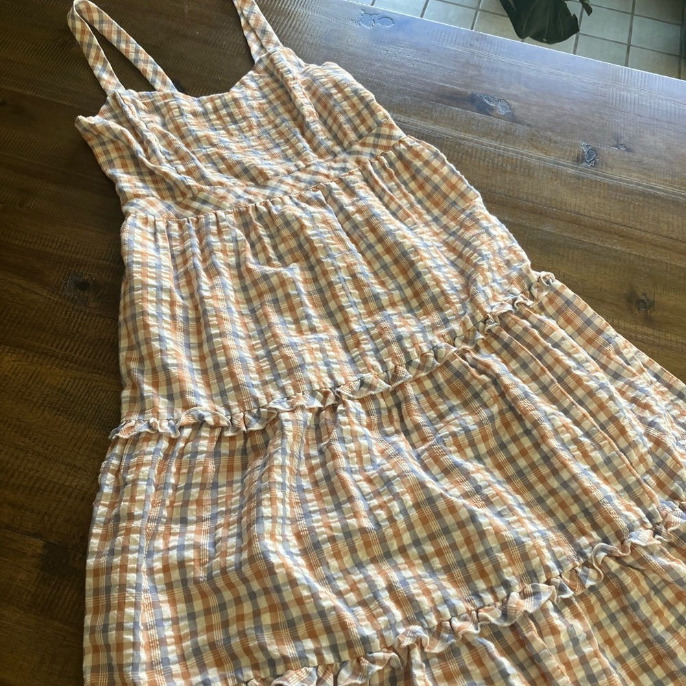 Madewell Midi Blue and Rust Gingham Sundress